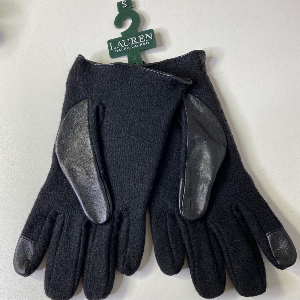 Ralph Lauren Tech Quilted Leather Lambswool Gloves - Picture 2 of 2